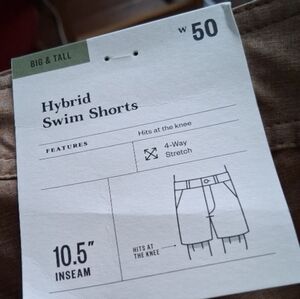 New. 50 Waist X 10.5inseam.Goodfellow Hybrid,Tan Swim Shorts.